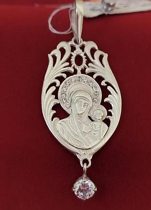 Серебряный кулон богородка с подвеской.