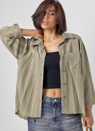 Жіноча сорочка у смужку з рукавами три чверті