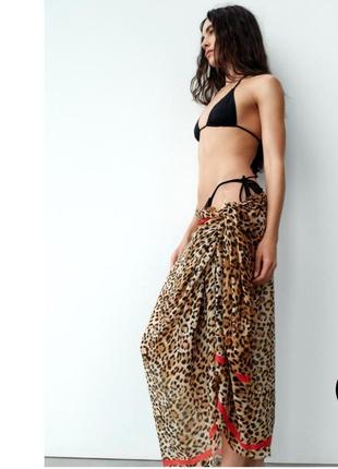 Большой шарф шаль леопардовый принт zara