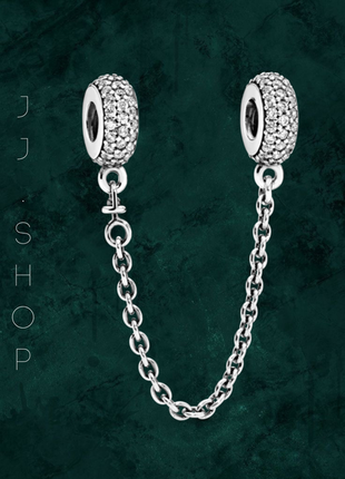 Серебряная бусина шарм защитная цепочка с сияющим паве pandora (пандора) 791736cz