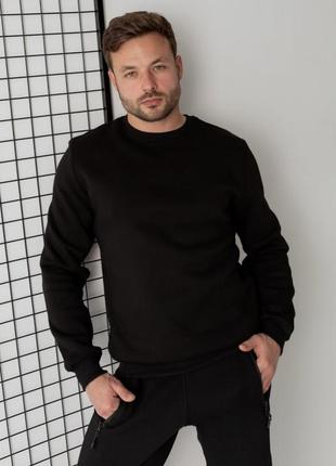 Світшот чоловічий чорний, теплий світшот з начосом осінь зима весна, чорний світшот реглан великі розміри батал, світшот hector