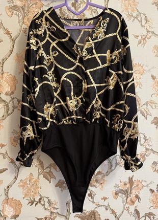 🥰 боди атласный с пуговичками в принт shein xl (нюанс)