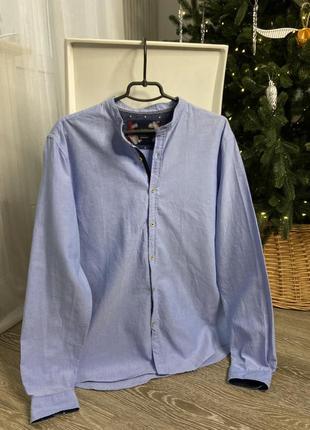 Базова красива бавовняна чоловіча сорочка, сорочка класична блакитна, синя