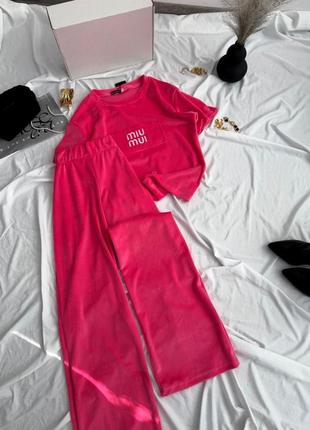 Стильный и удобный костюм женский велюровый спортивный повседневный с вышивкой качественный