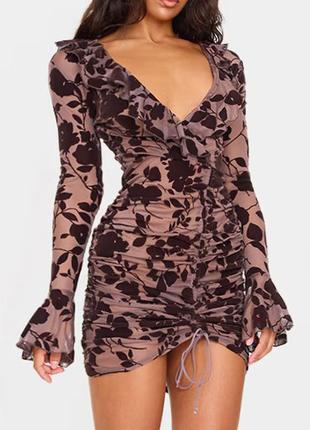 Распродажа платье prettylittlething полупрозрачная оборка стяжка