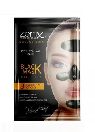 Черная очищающая маска-пленка для лица с углем zenix, 15 г
