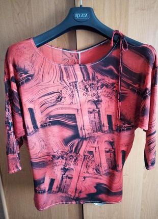 Блузка трикотажная красная р 46-48.стильная тонкая приятная