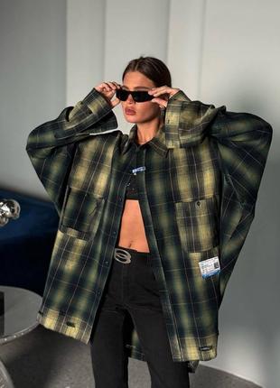 Сорочка довга в клітинку оверсайз коричнева червона хакі