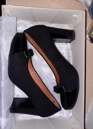 Женские туфли из натуральной кожи, замшевые, черные, каблук, кожаные туфли6 фото