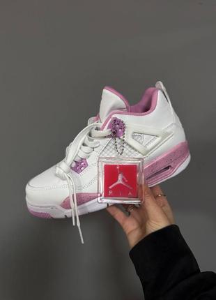 Неймовірні жіночі кросівки nike air jordan retro 4 white pink oreo premium білі з рожевим