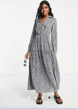 Сукня плаття літня максі в пол довгий рукав qed london tired maxi dress in leopard print