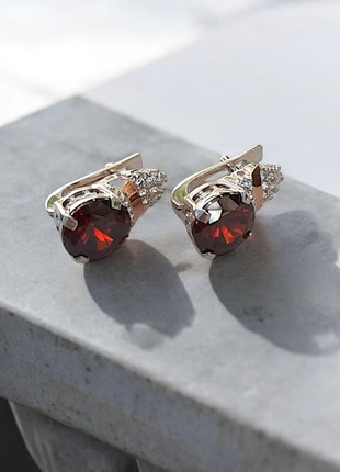🛍 серьги серебро с золотом фианит красный