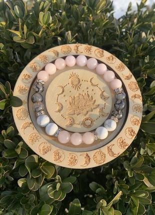 Браслет рожевий кварц ховліт кахолонг вени дракона