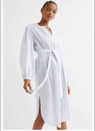 Новое хлопковое платье батал h&m платье хлопок кафтан миди пояс7 фото