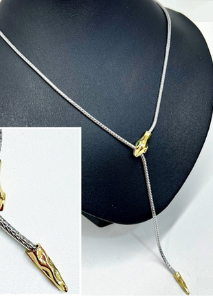 Підвіска краватка, чокер, змія, медсталь, позолота, родій