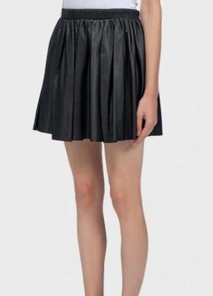 Расклешенная кожаная юбка, трендовая юбочка кожзам, юбка-солнце zara на 6-8 лет