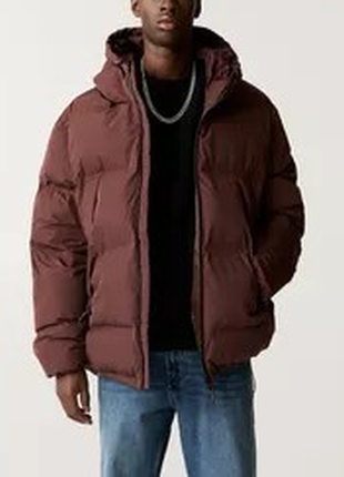 Мужская куртка пуфер pull & bear zara,с капишоном,теплая,стеганая,зима,пуффер,синтепон, вишня, утепленная