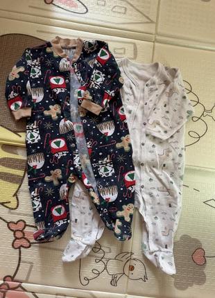 Набір теплий чоловічок, комбінезон на байці, ромпер для сну, дитяча піжама до 76 см