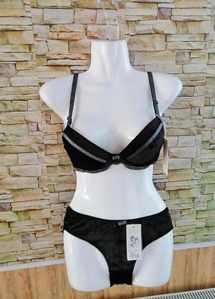 Комплект білизни велюр оксамит люрексом та мереживом