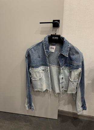 Джинсовая куртка zara укороченная
