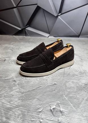 Лоферы замшевые мужское коричневое loro piana brown suede! туфли лоферы мужские классические замшевые!