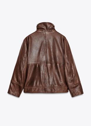 Кожаная куртка женская коричневая лимитированная zara new3 фото