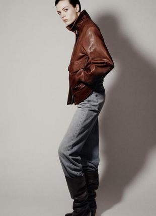 Кожаная куртка женская коричневая лимитированная zara new4 фото