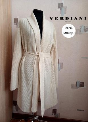 Verdiani італійський вовняний кардиган з поясом светр подовжений мохер