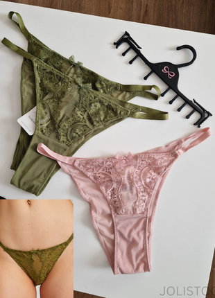 Трусики кружевные сеточка бразилиана hunkemöller свет розовые хаки м l xl
