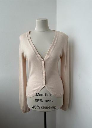 Невероятная шелково кашемировая кофта кардиган на пуговицах marc cain, короткий кардиган по фигуре на пуговицах