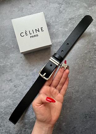 Женский чёрный кожаный узкий ремень в стиле celine