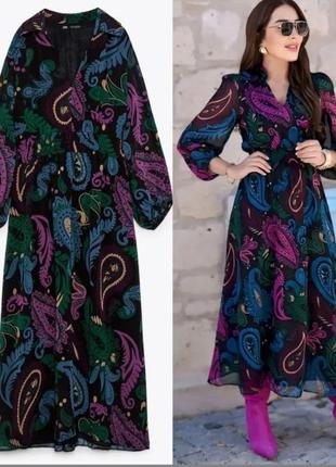 Шифоновое платье с объемными рукавами от zara