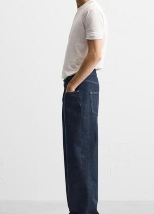 Широкие прямые темно синие мужские джинсы zara 34 размер relaxed fit baggy