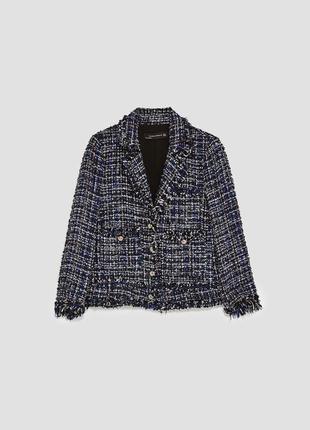 Zara твидовый шикарный жакет в стиле chanel