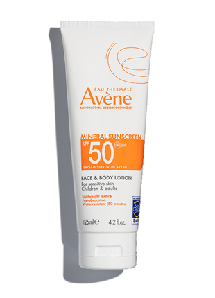 Сонцезахисний крем лосьйон для обличчя і тіла avene mineral sunscreen spf 50, 125 ml