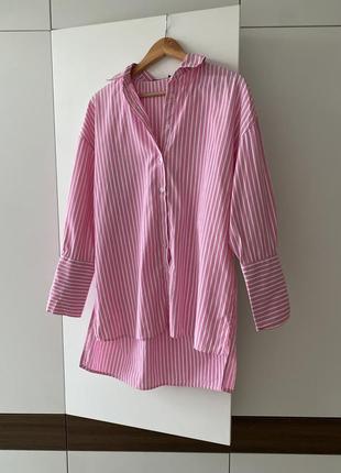 Рожева сорочка у смужку oversize розмір xs-s рубашка