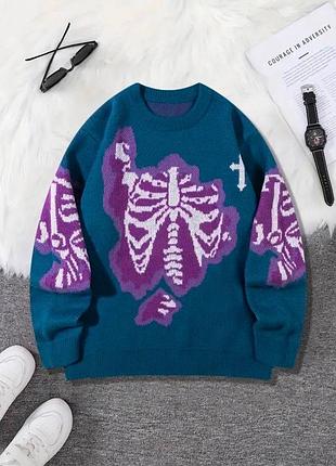 Новий стильний светр із малюнком скелета, оверсайз светр, жіночий светр, светр в гот стилі