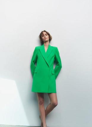 Двубортное зеленое платье-блейзер zara6 фото