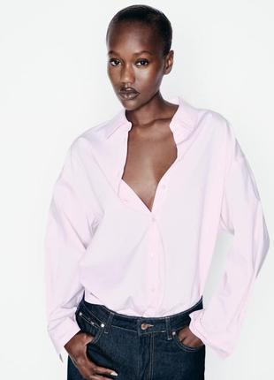 Бавовняна сорочка zara , рубашка zara оверсайз рожева xs-s