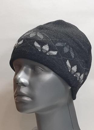 Шапка 12.111.13 тёмно-серая (унисекс) вязаная с подкладкой из флиса