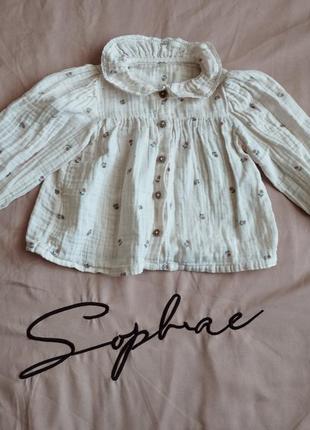 Муслиновая блузка 9-12 мес marks&spencer, блузка на девочку 76 см