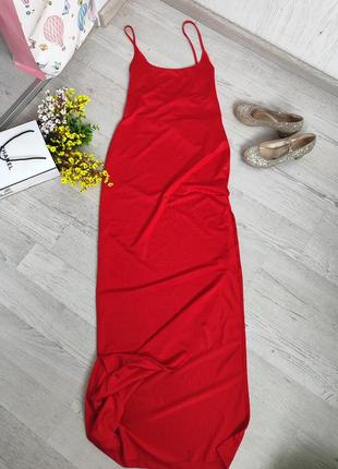 Длинное красное сексуальное платье с разрезом сбоку и голой спиной шнуровка на спине