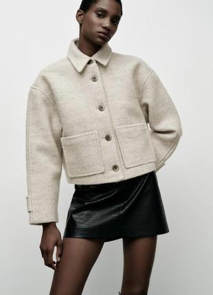 Вовняне бежеве пальто/жакет zara