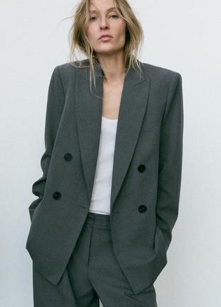 Двубортный блейзер серый zara new
