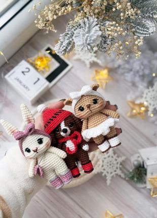 Малыши. зайчик, киса и песик, друзья вязаные крючком, hand made