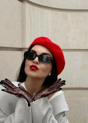Трендовый красный берет яркий шляпка из трикотажа