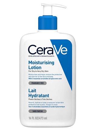 473 мл cerave зволожувальне молочко для шкіри тіла і обличчя. великий обєм.
