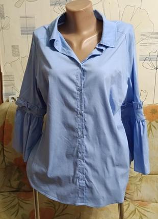 Шикарная голубая рубашка с воланами, размер xl - 18 - 52