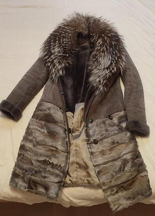 Эффектная дубленка с мехом внутри и снаружи демисезон harmanli
