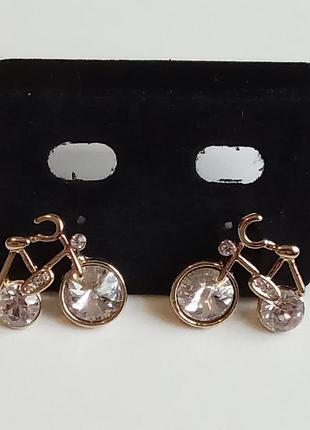 Забавные серьги сережки гвоздики велосипеды с позолотой, италия